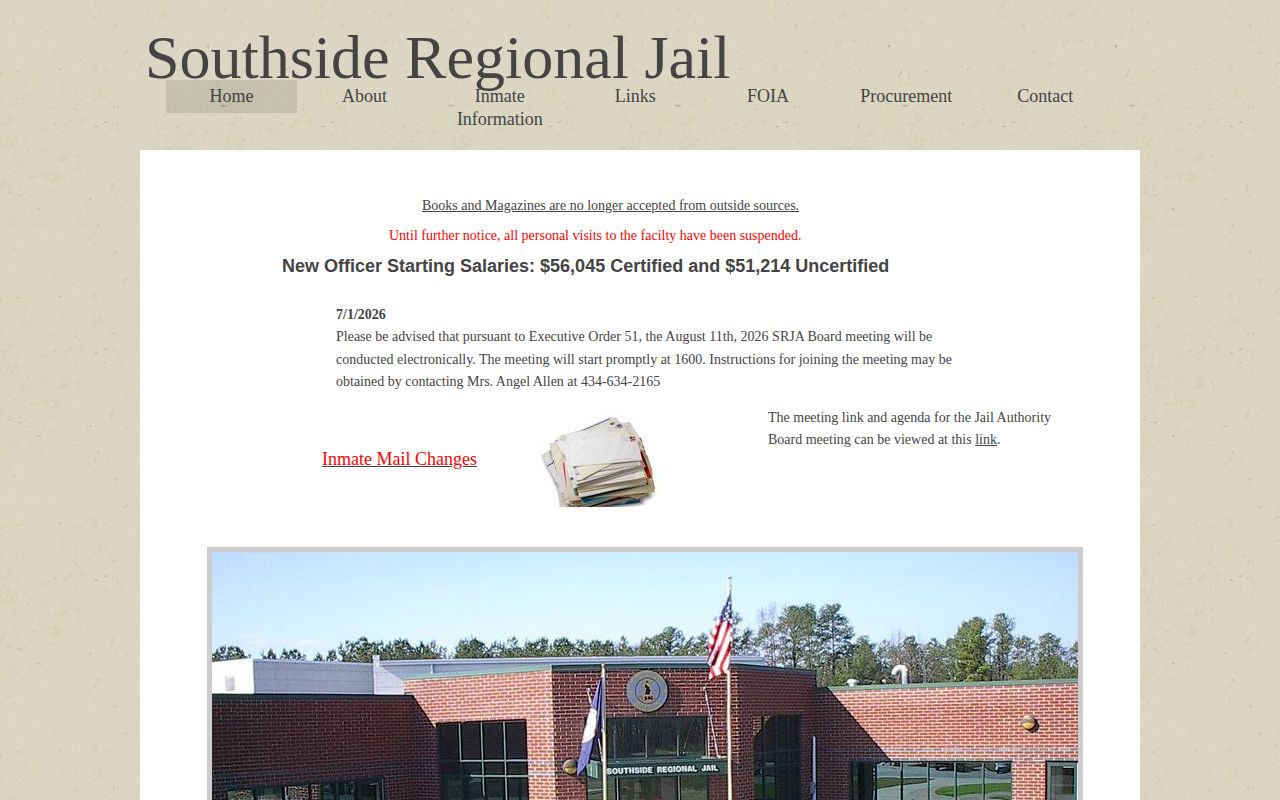 Southside Regional Jail website without a Greensville County 24 hour release list