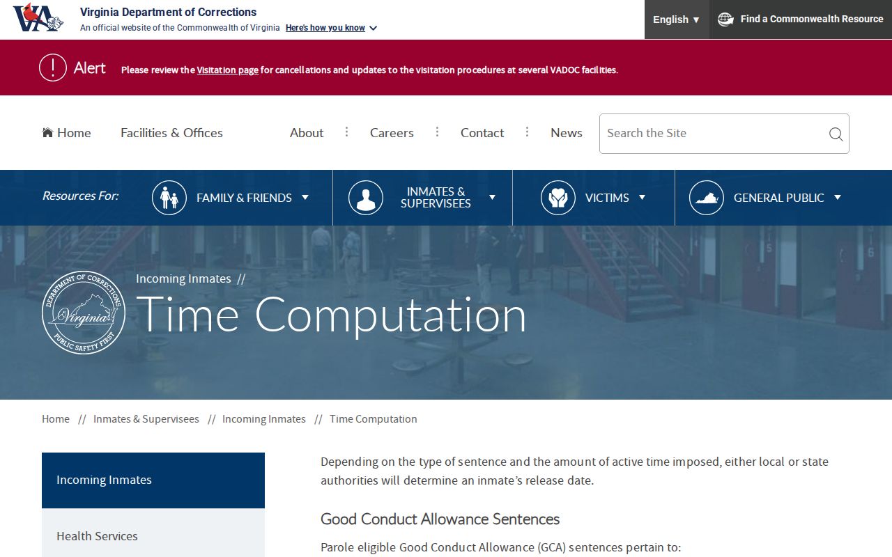 VADOC good conduct and earned sentence credits for Greensville projected release dates